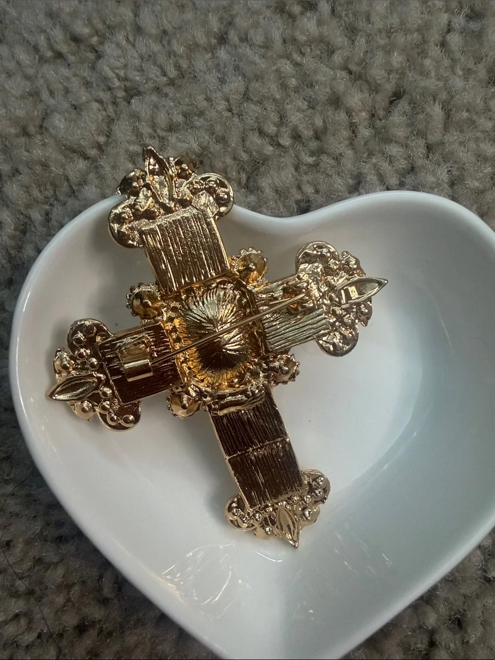 Iridescent Crystal Cross Brooch with White Cabochons